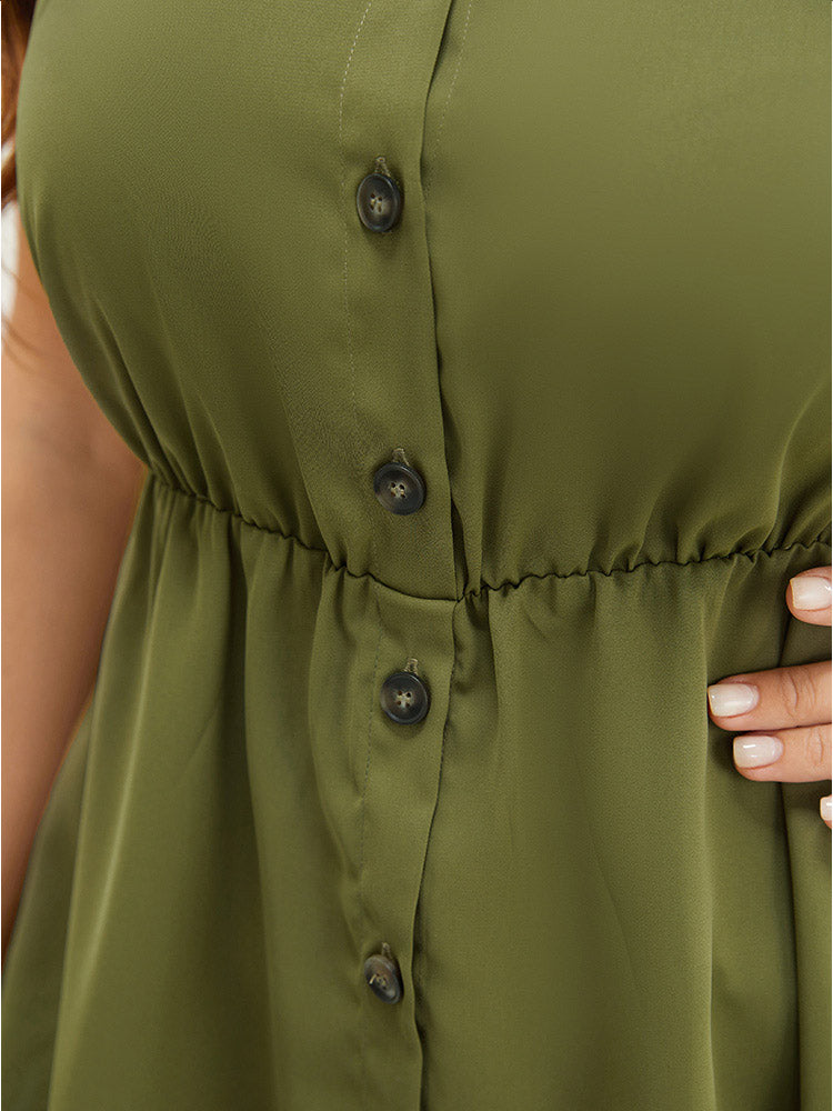 Solid Button Detail Ruffle High Low Hem Tank Top