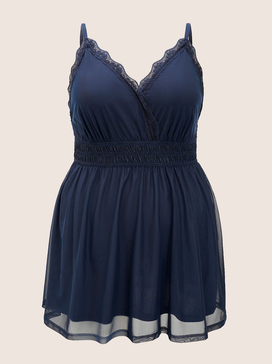 Guipure Lace Shirred Mesh Cami Sleep Dress