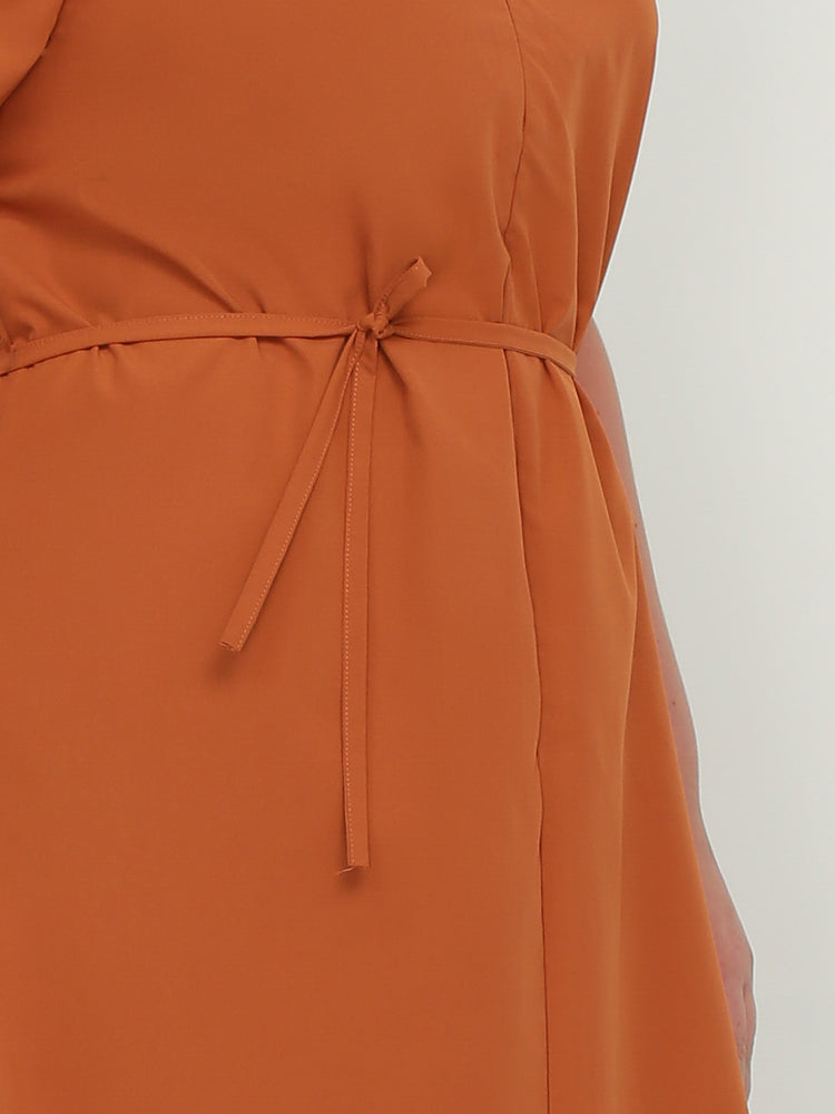 Knotted Waist Lapel Collar Dress