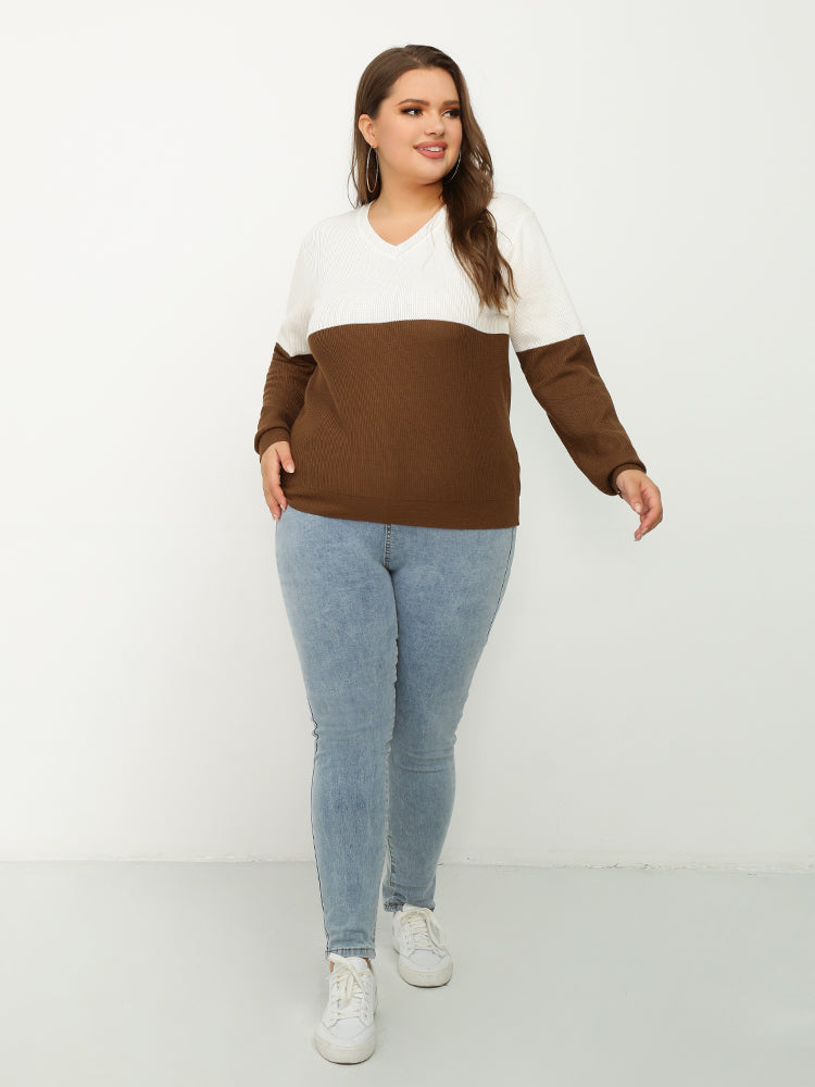 Color Block V-neck Sweater