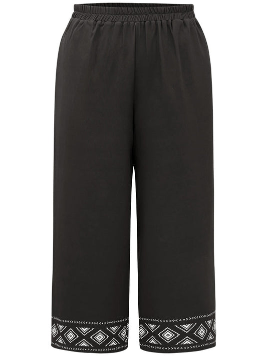 Boho Print Elastic Waist Straight Leg Pants