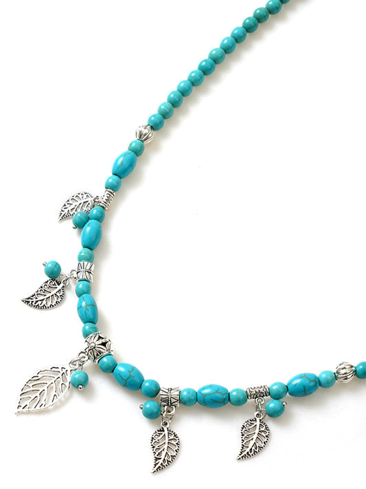 Natural Stone Leaves Vacation Style Necklace