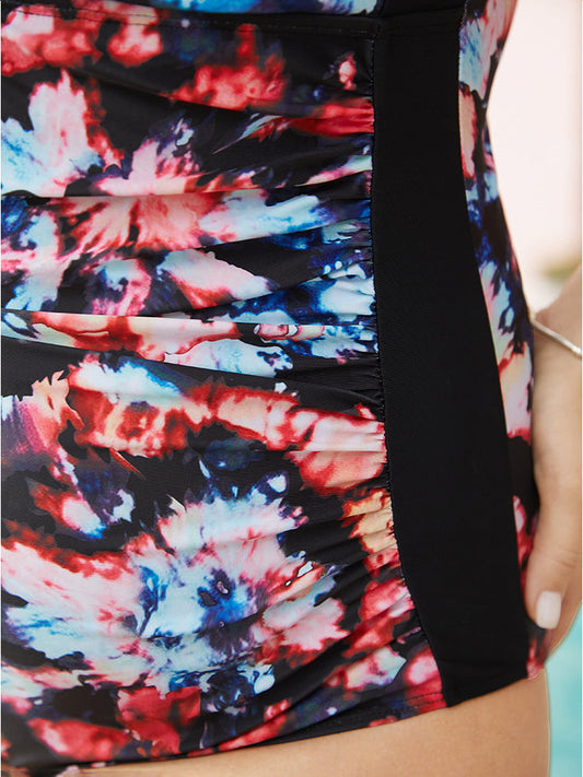 Tie Dye Crossover Ruched Detail One Piece Swimsuit