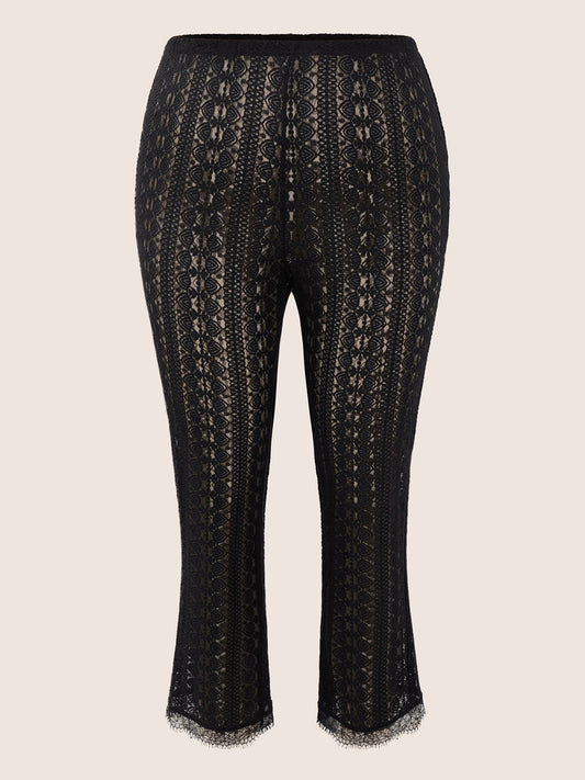 Lace Panel Elastic Waist Sleep Bottoms