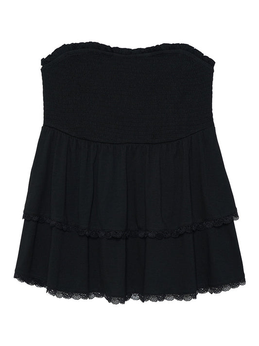 Solid Frill Trim Shirred Lace Ruffle Layered Tank Top