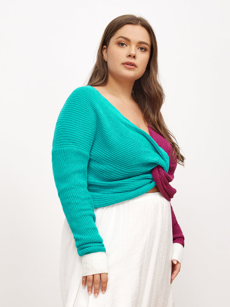 Color Block Cross Knot Sweater