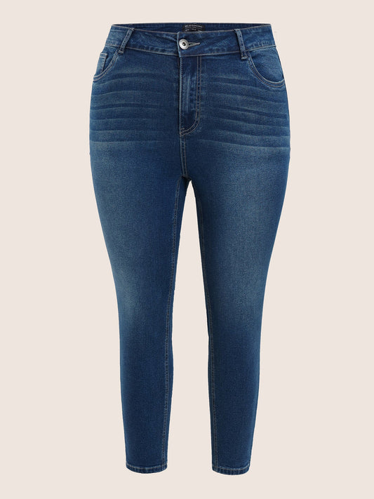Plain Pocket Embroidered Skinny Jeans
