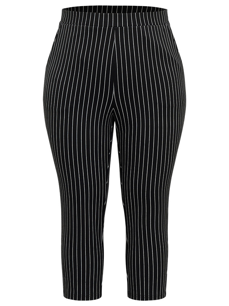 Striped High Rise Pocket Elastic Waist Skinny Pants