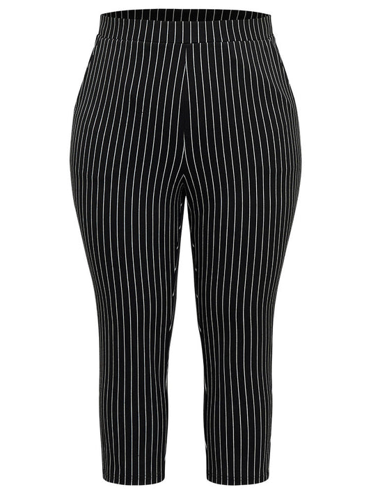 Striped High Rise Pocket Elastic Waist Skinny Pants