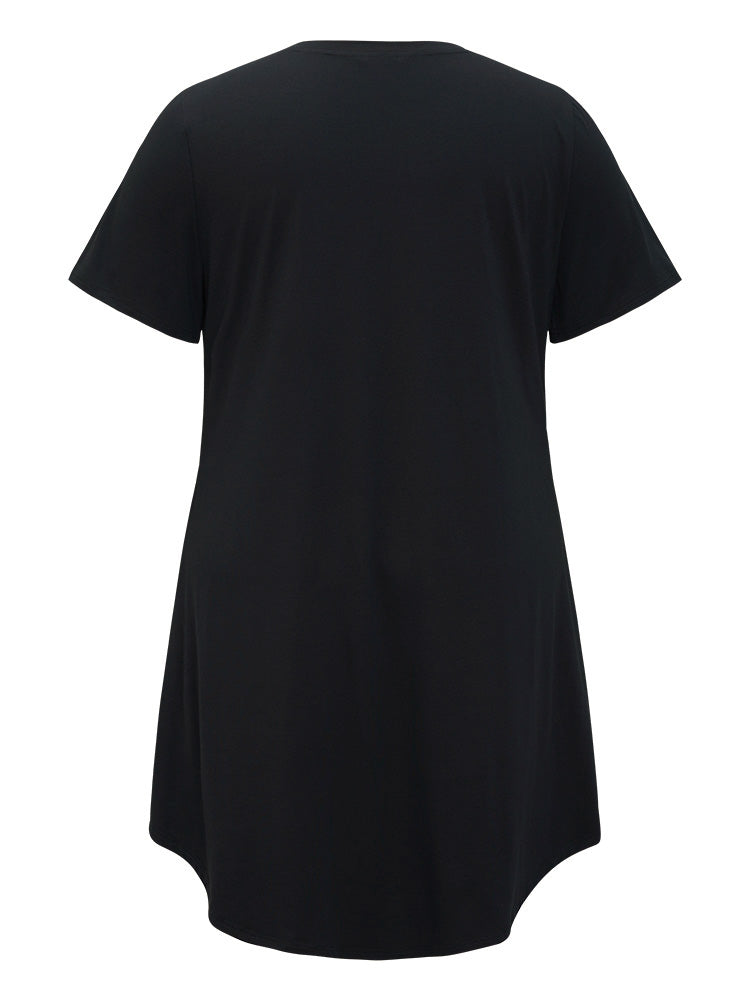 Plain Mesh Insert Pocket High Low Hem T-shirt