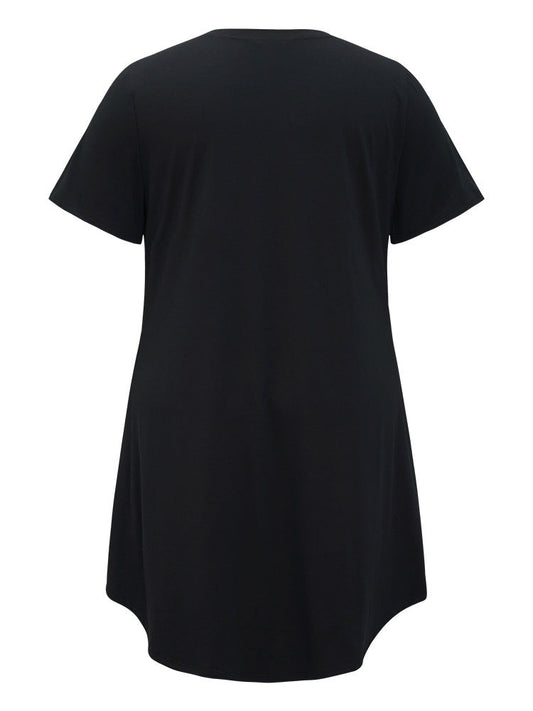 Plain Mesh Insert Pocket High Low Hem T-shirt