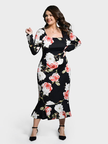 Floral Print Ruffle Hem Dress