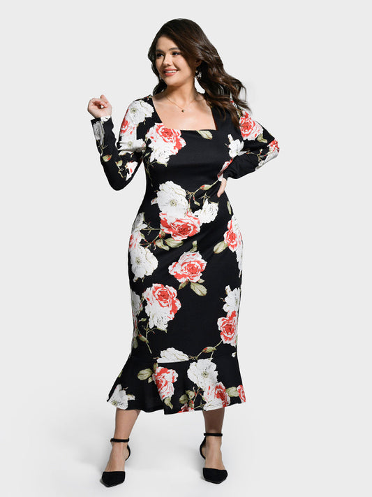 Floral Print Ruffle Hem Dress