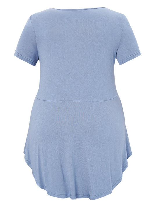 Plain Cut Out Ruffle Arc Hem T-shirt