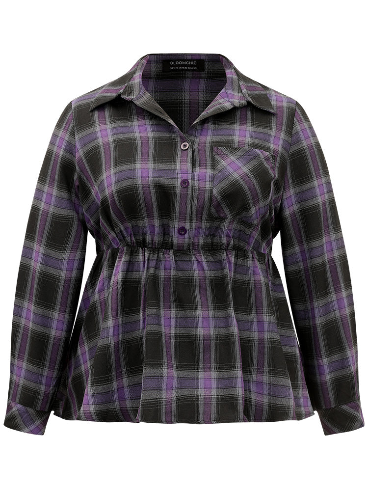 Halloween Plaid Shirt Collar Button Up Pocket Blouse