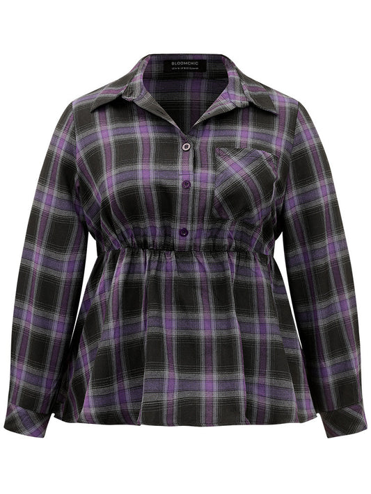 Halloween Plaid Shirt Collar Button Up Pocket Blouse