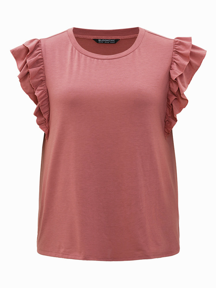 Solid Ruffle Trim Layered Sleep Top