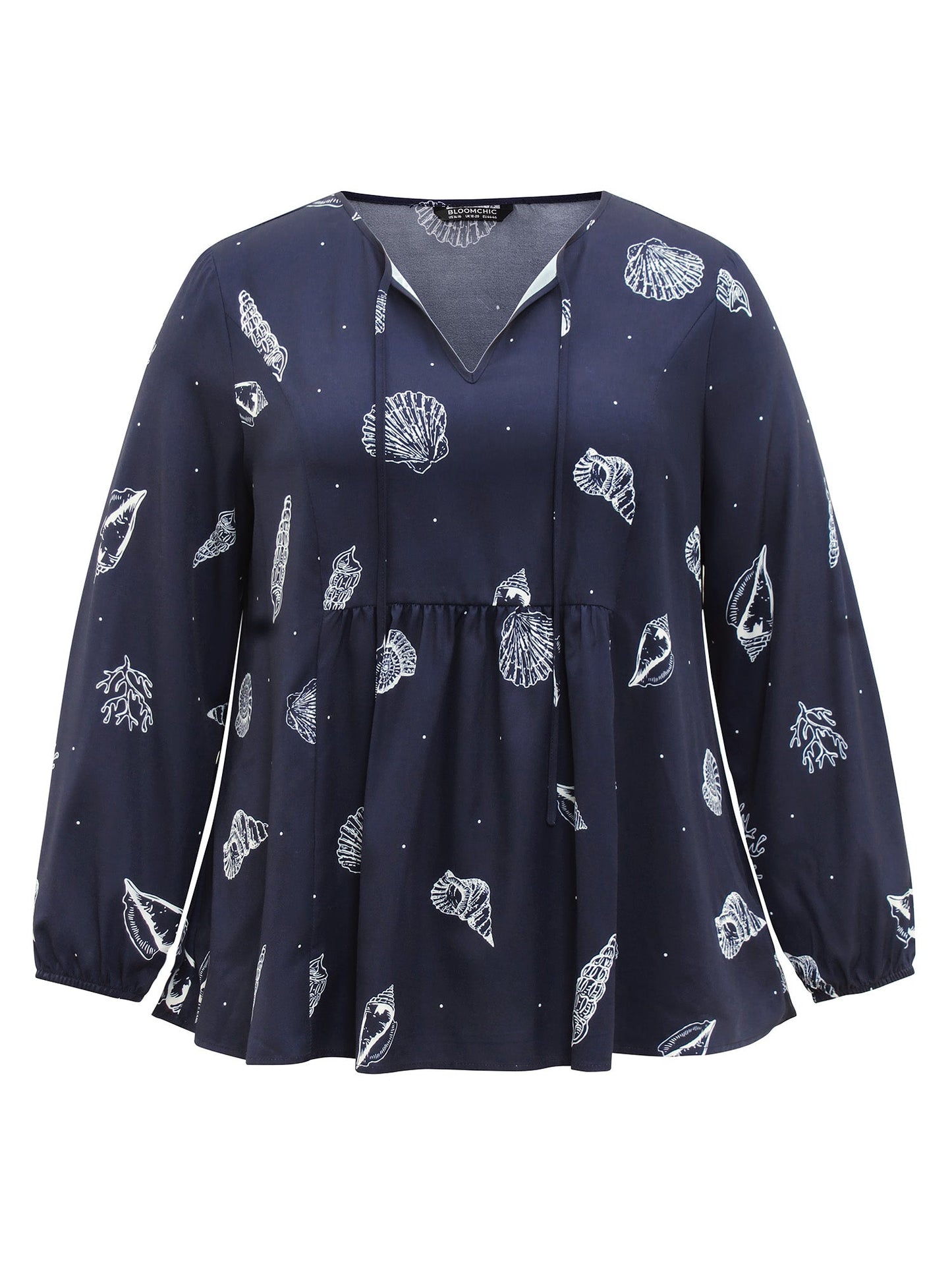 Marine Life Patterns Ties Gathered Blouse