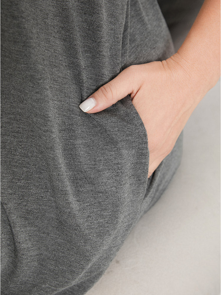 Solid Lace Raglan Sleeve Gathered Pocket Sleep Dress