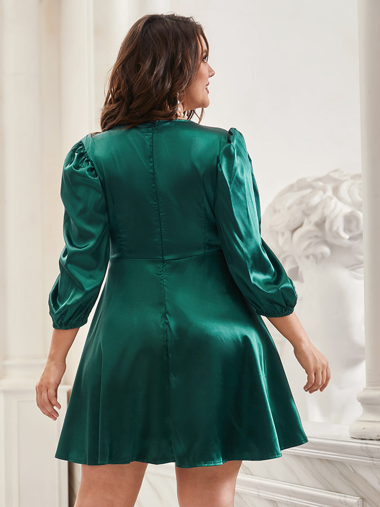 Tie Neck Flare Hem Dress