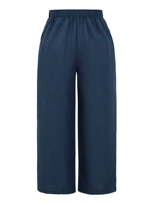 Plain High Waist Wide Leg Pocket Pants
