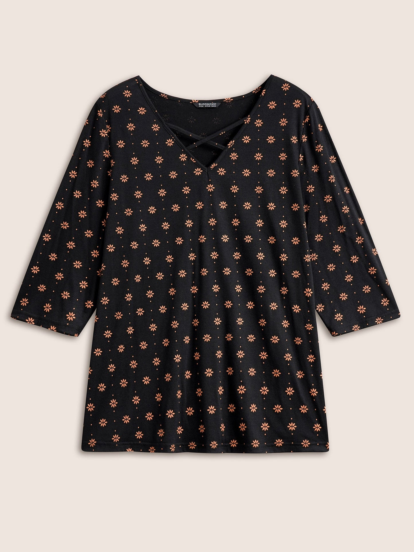 Ditsy Floral Print Crisscross Neck T-shirt