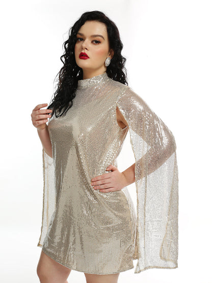 Sequined Cape Mini Dress