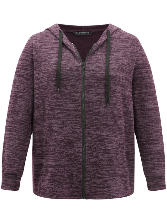 Solid Heather Pocket Hooded Zipper Sweatshirt