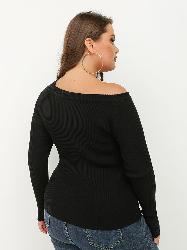 Irregular Neck Cold Shoulder Sweater