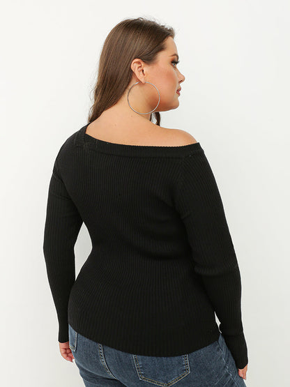 Irregular Neck Cold Shoulder Sweater