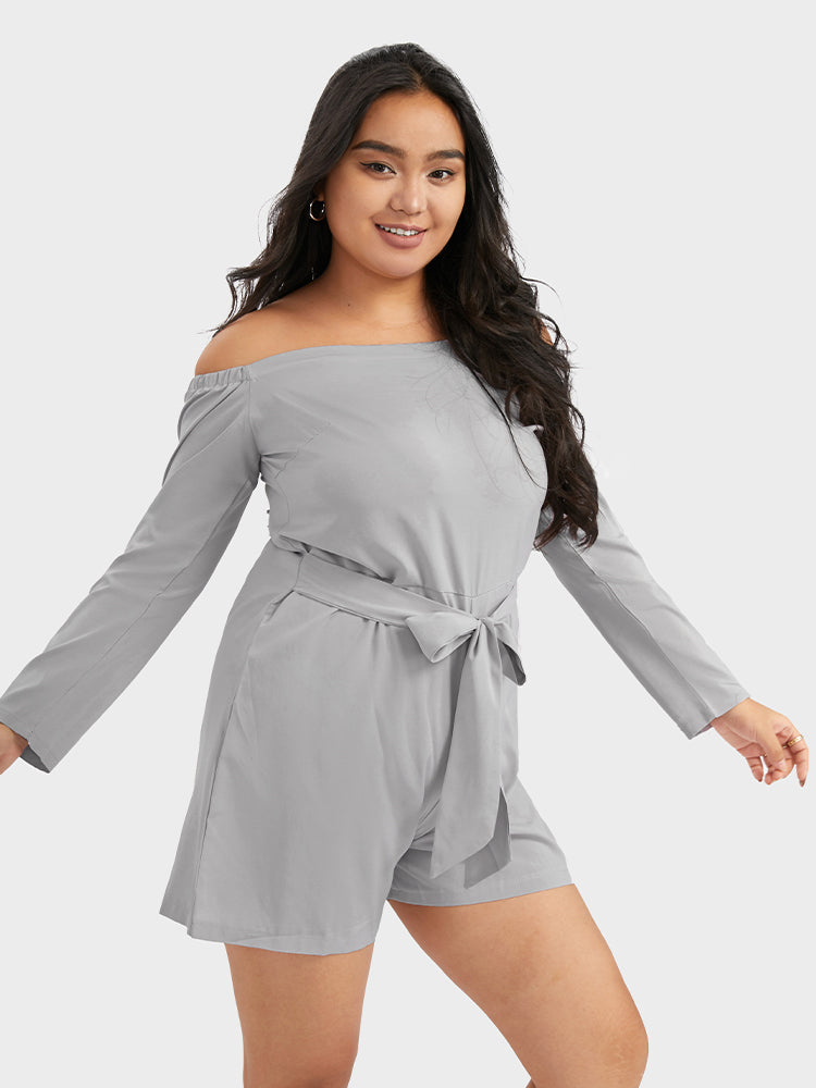 Solid Belted Off Shoulder Jumpsuit