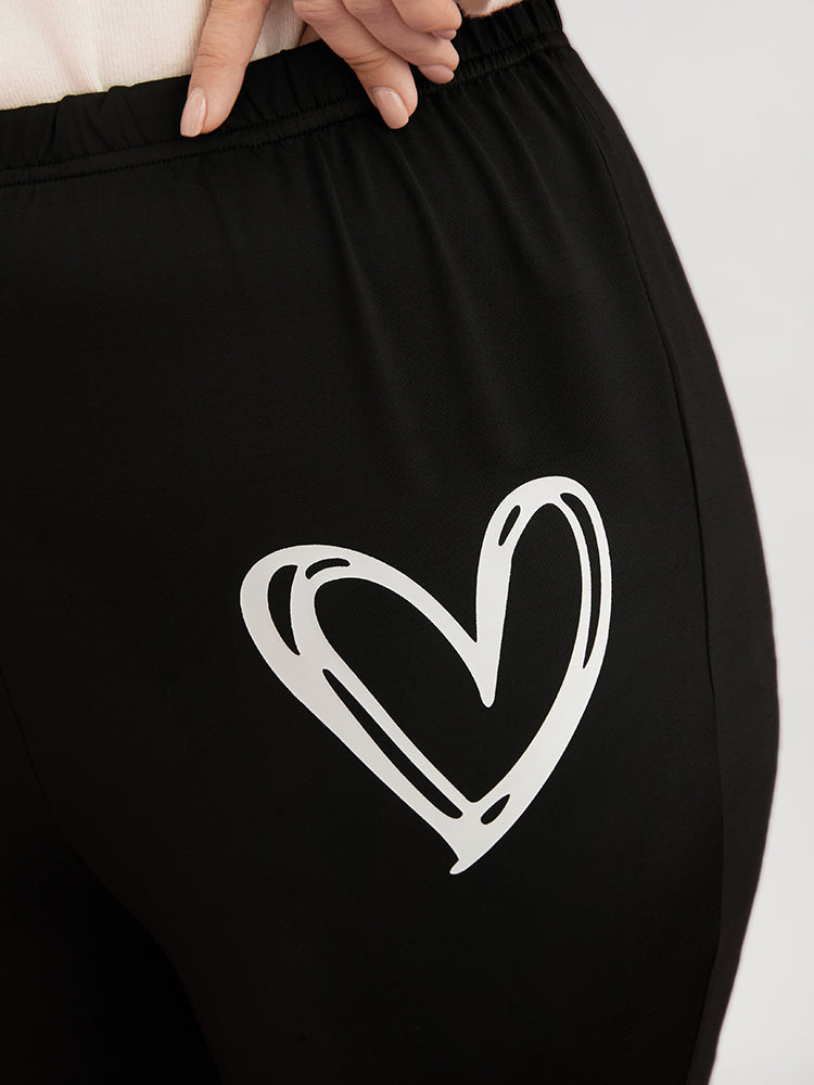 Heart Print Elastic Waist Skinny Leggings