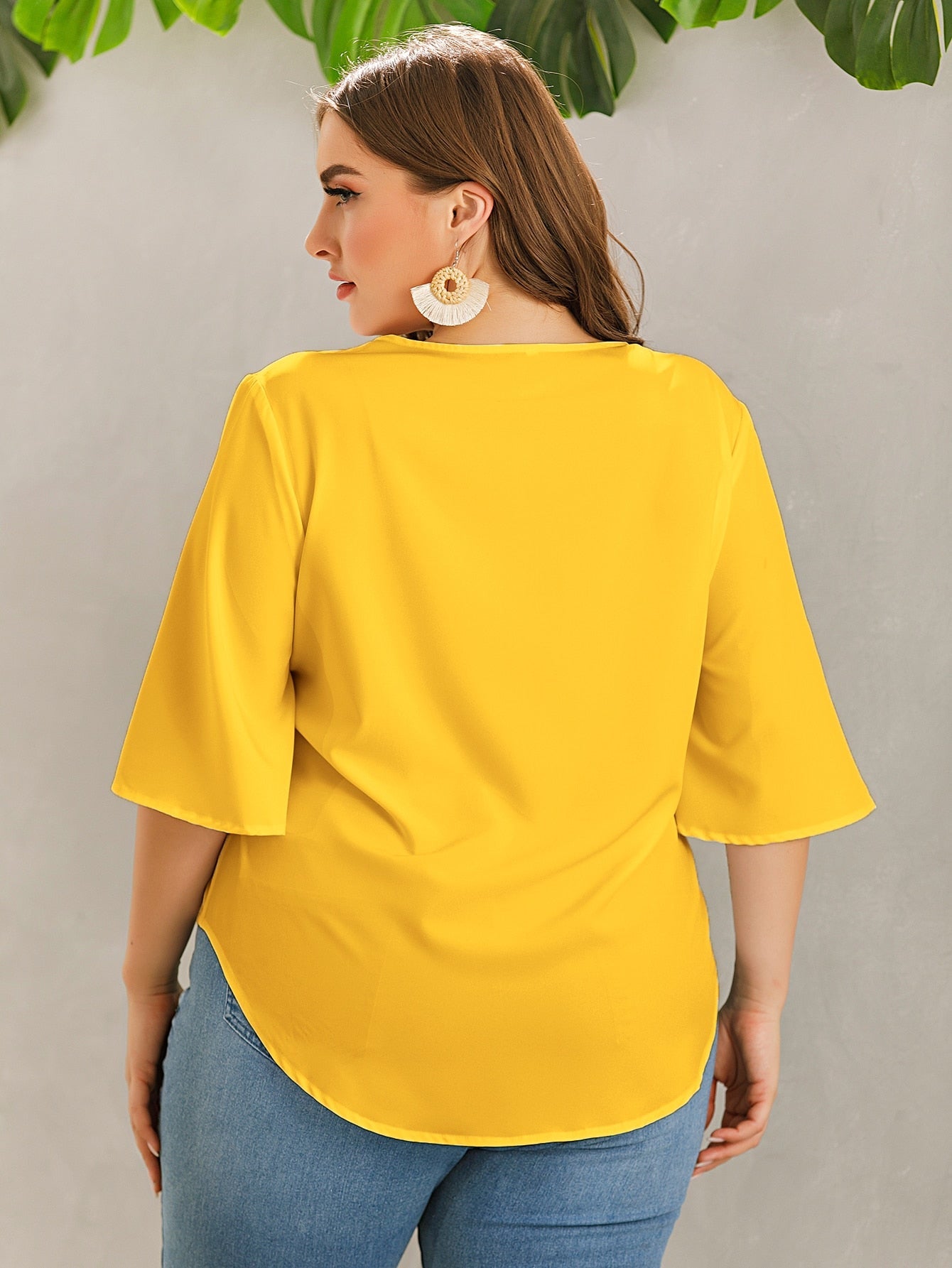 Solid Button Through Tie Front Blouse