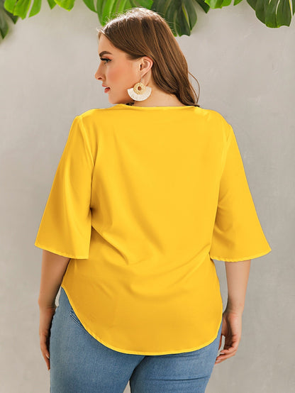 Solid Button Through Tie Front Blouse