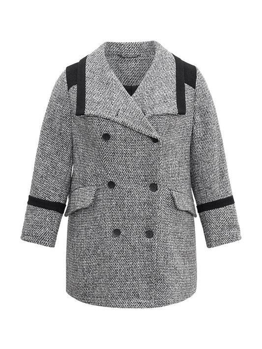 Contrast Tweed Double Breasted Flap Pocket Coat