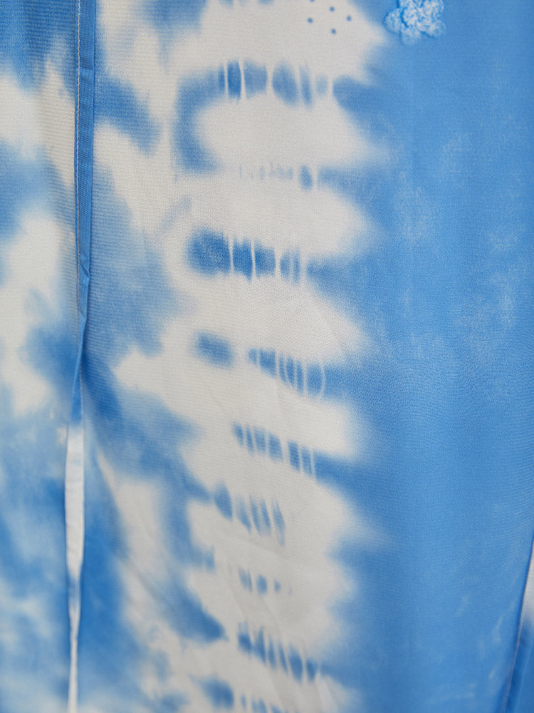 Tie Dye Lace Up Ruffle Sleeve Blouse