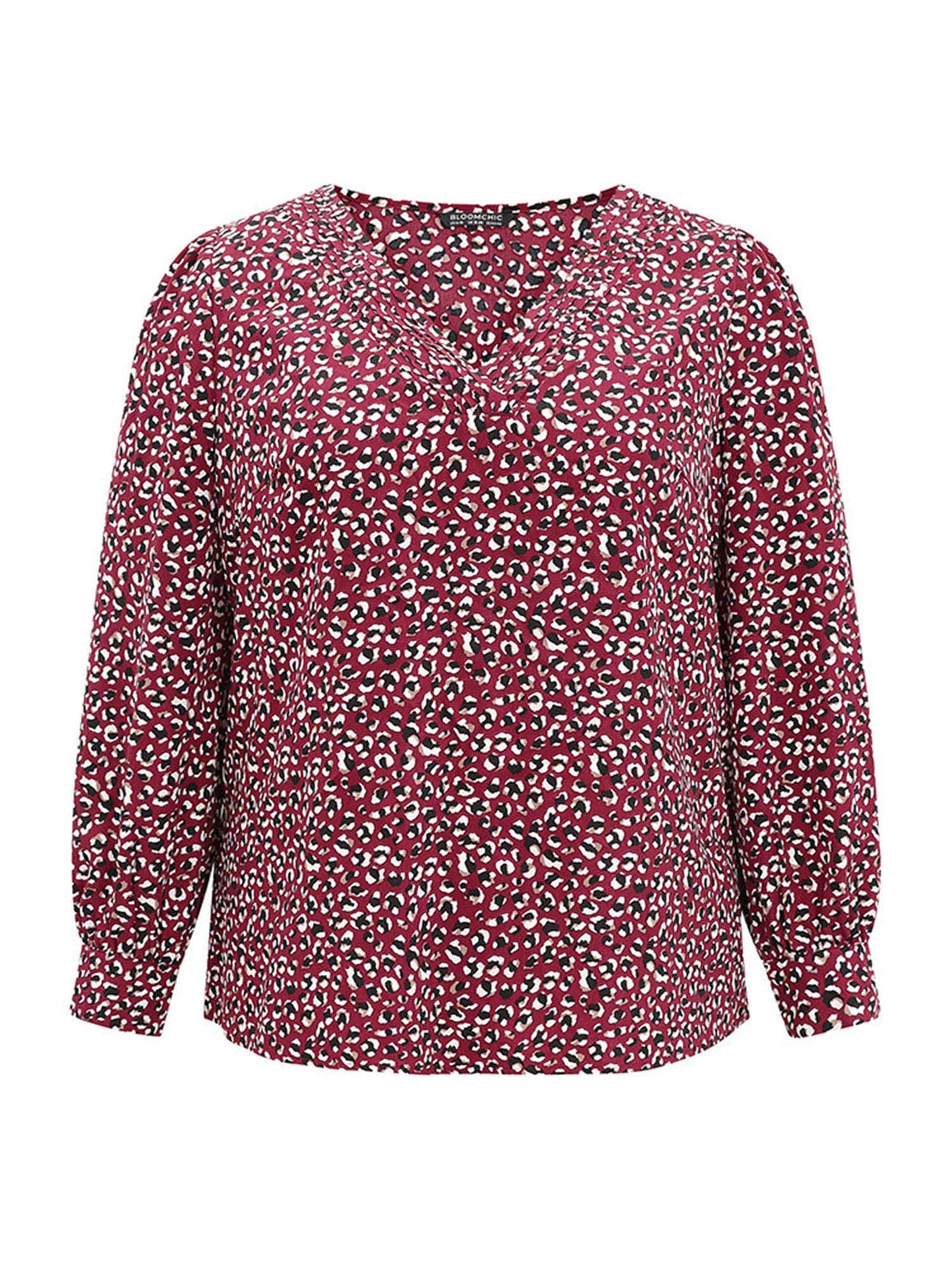 Allover Print V Neck Pleated Blouse