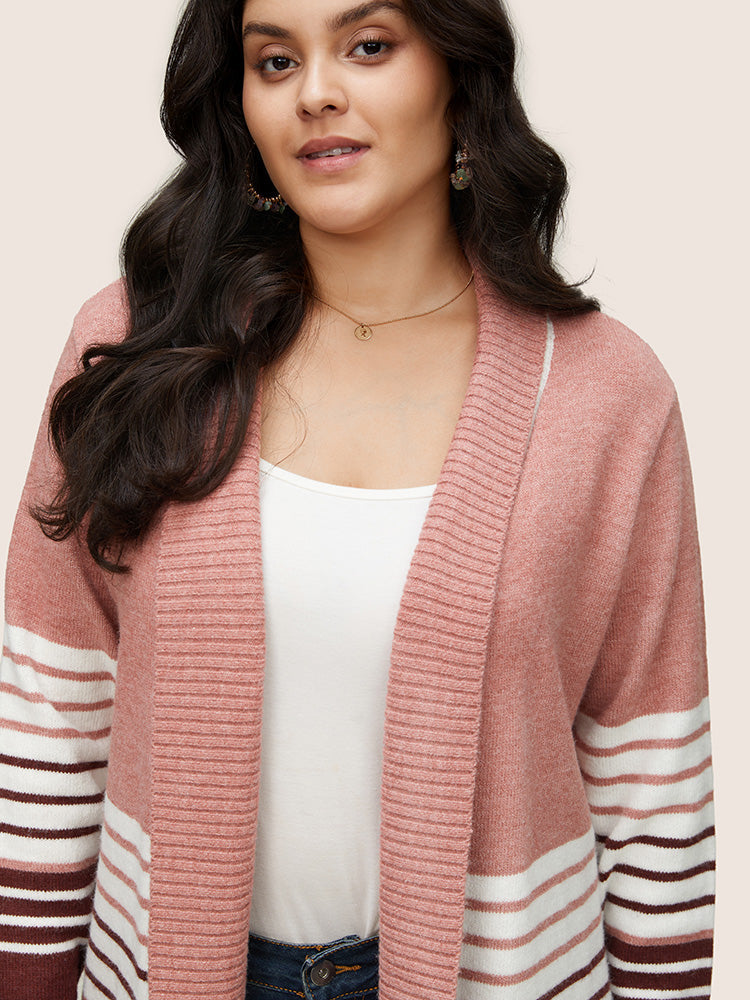 Striped Colorblock Contrast Lapel Collar Cardigan
