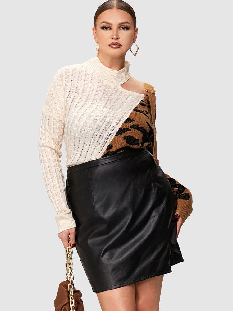 Leopard Patched Cut Out Sweater