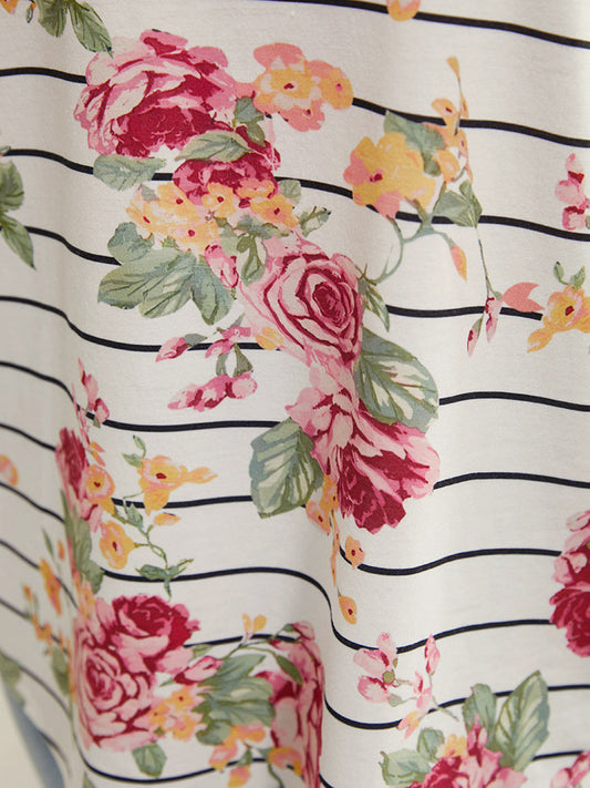 Floral & Striped Print Arc Hem Tank Top