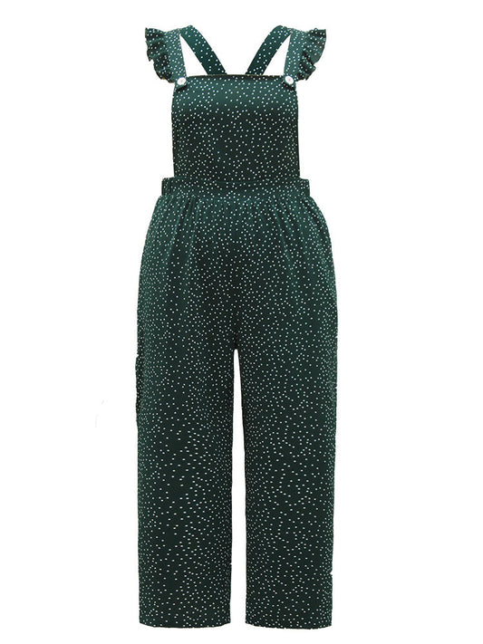 Polka Dot Flutter Trim Overall Cami Jumpsuit
