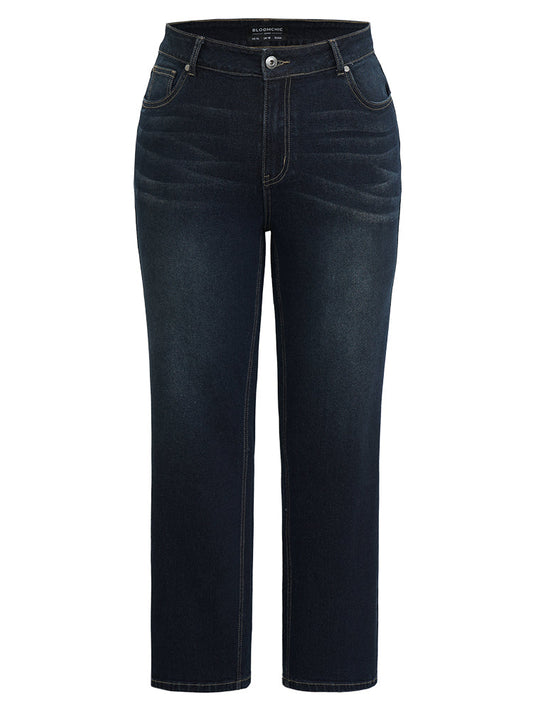 Dark Wash Zipper Fly Straight Leg Jeans