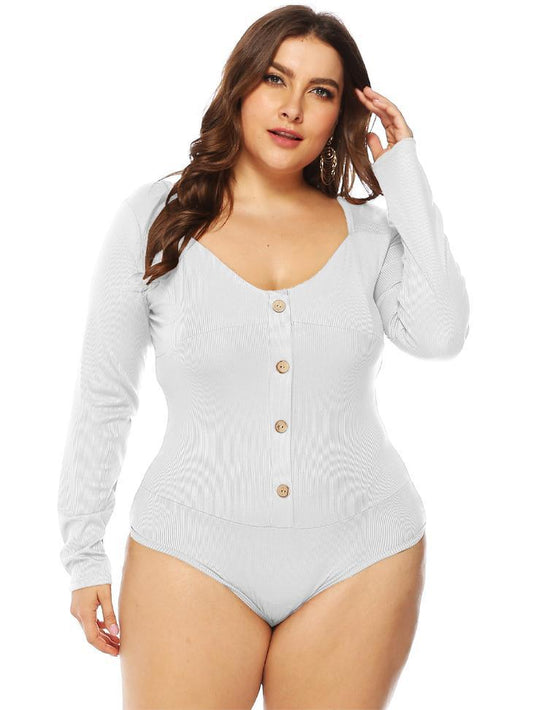 Button Up V-neck Knit Bodysuits
