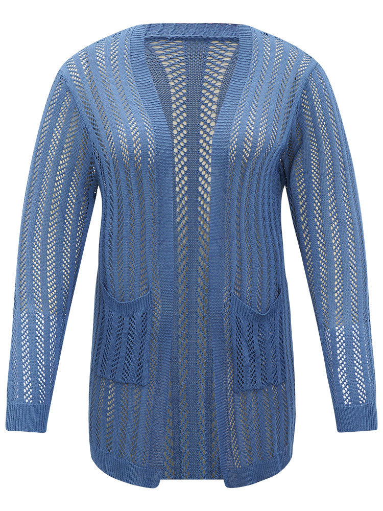 Geometric Eyelet Patched Pocket Elastic Cuffs Cardigan