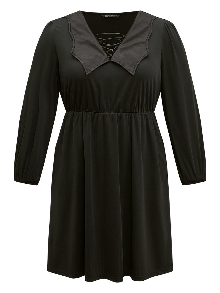 Halloween Plain PU Crisscross Patchwork Pocket Dress