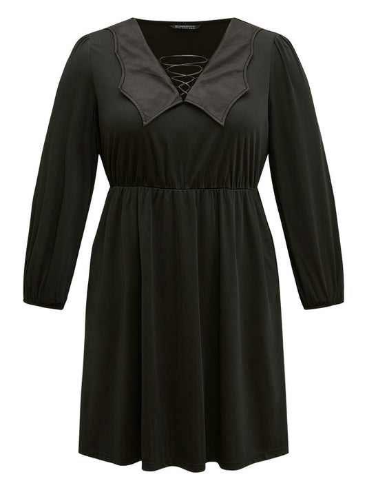 Halloween Plain PU Crisscross Patchwork Pocket Dress