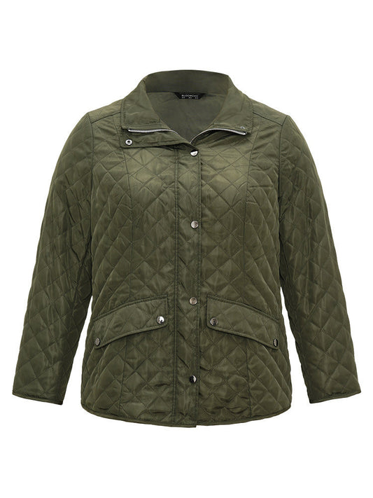 Argyle Plaid Flap Pocket Zipper Fly Coat