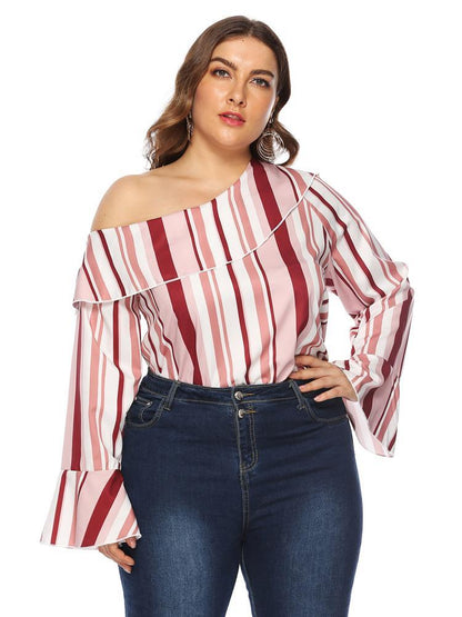 Stripe Off-shoulder Flared Sleeve Top