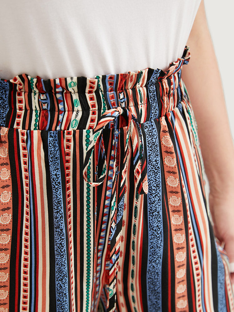 Striped Contrast Pocket Knotted Paperbag Waist Pants