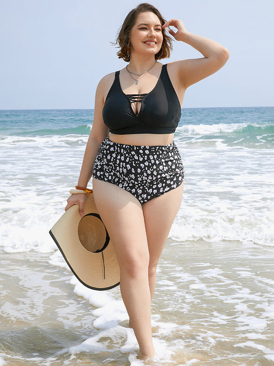 Allover Print Ruched Detail Swim Bottom